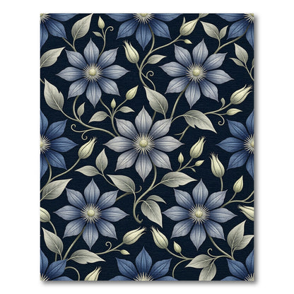 Elegant Midnight Blue Clematis Floral Blossom Rug
