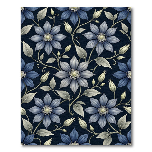Elegant Midnight Blue Clematis Floral Blossom Rug