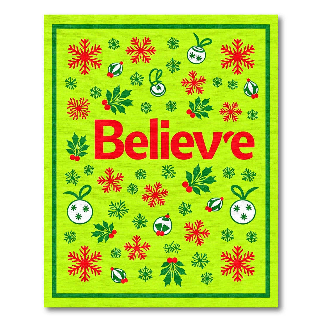 Holiday Believe Red Snowflake Holly Ornaments Rug
