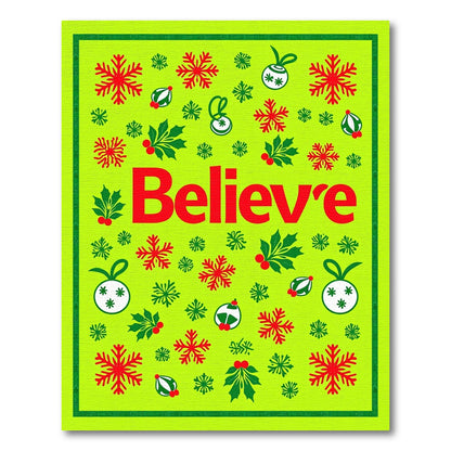 Holiday Believe Red Snowflake Holly Ornaments Rug