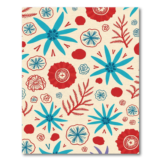 Red Blue Floral Whimsical Organic Layout Rug