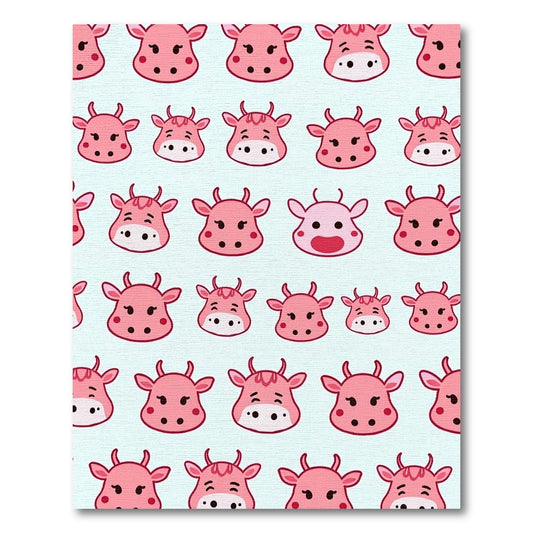 Cute Pink Cow Heads Pattern Rug