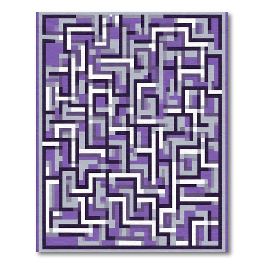 Purple Gray White Geometric Maze Rug