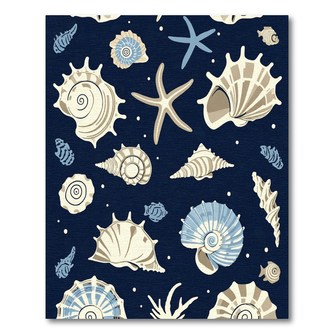 Navy Blue Seashell Starfish Collection Rug