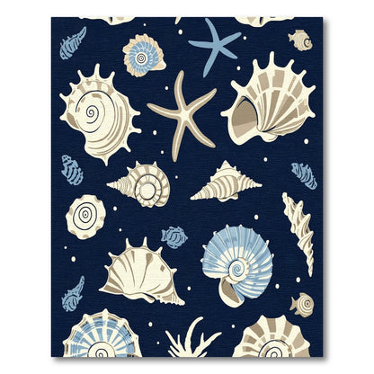 Navy Blue Seashell Starfish Collection Rug