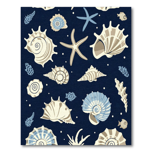 Navy Blue Seashell Starfish Collection Rug