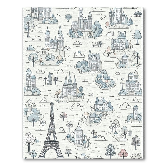 Whimsical Blue Eiffel Tower Castles Rug