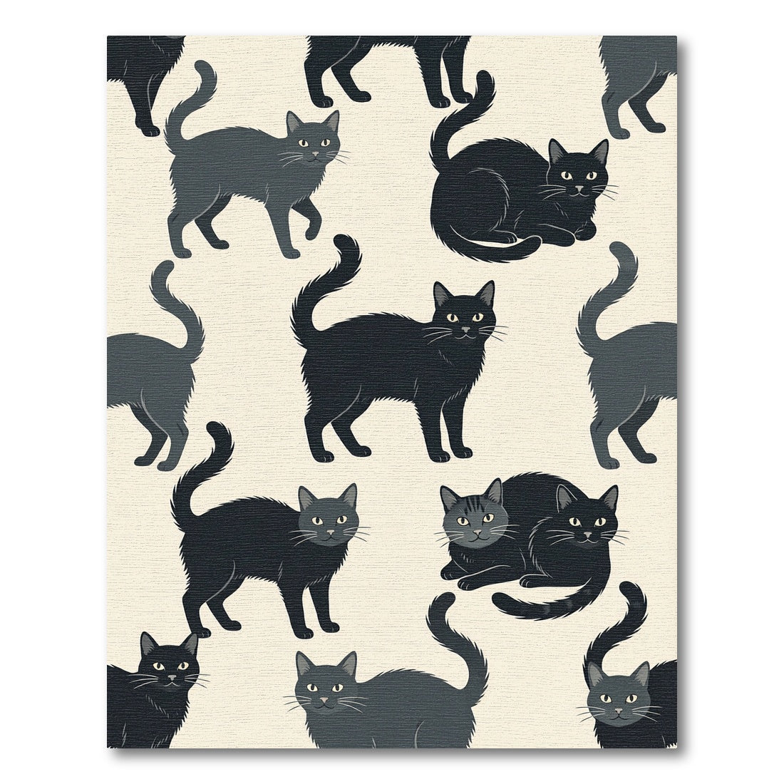 Whimsical Black Silhouette Cat Illustration Rug