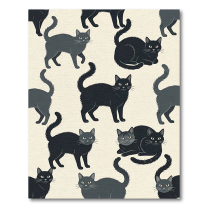 Whimsical Black Silhouette Cat Illustration Rug