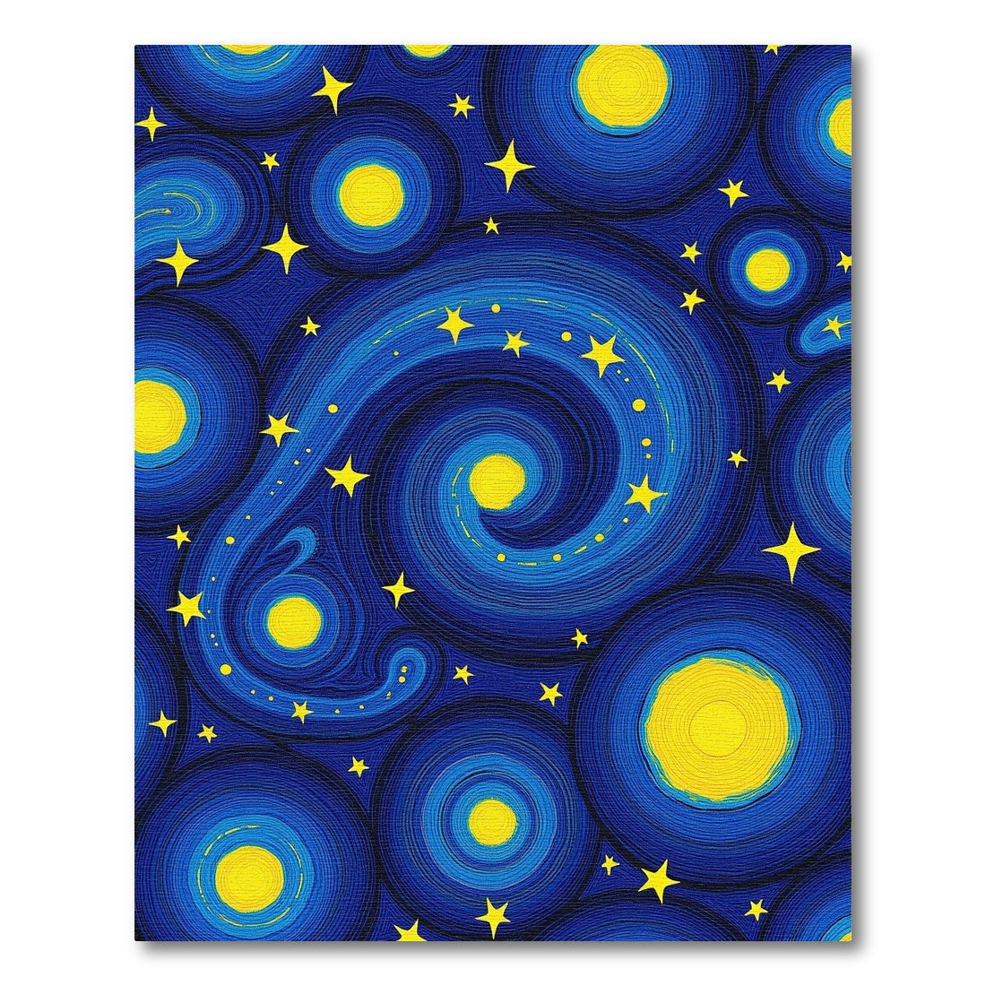 Navy Swirling Stars Yellow Circles Rug
