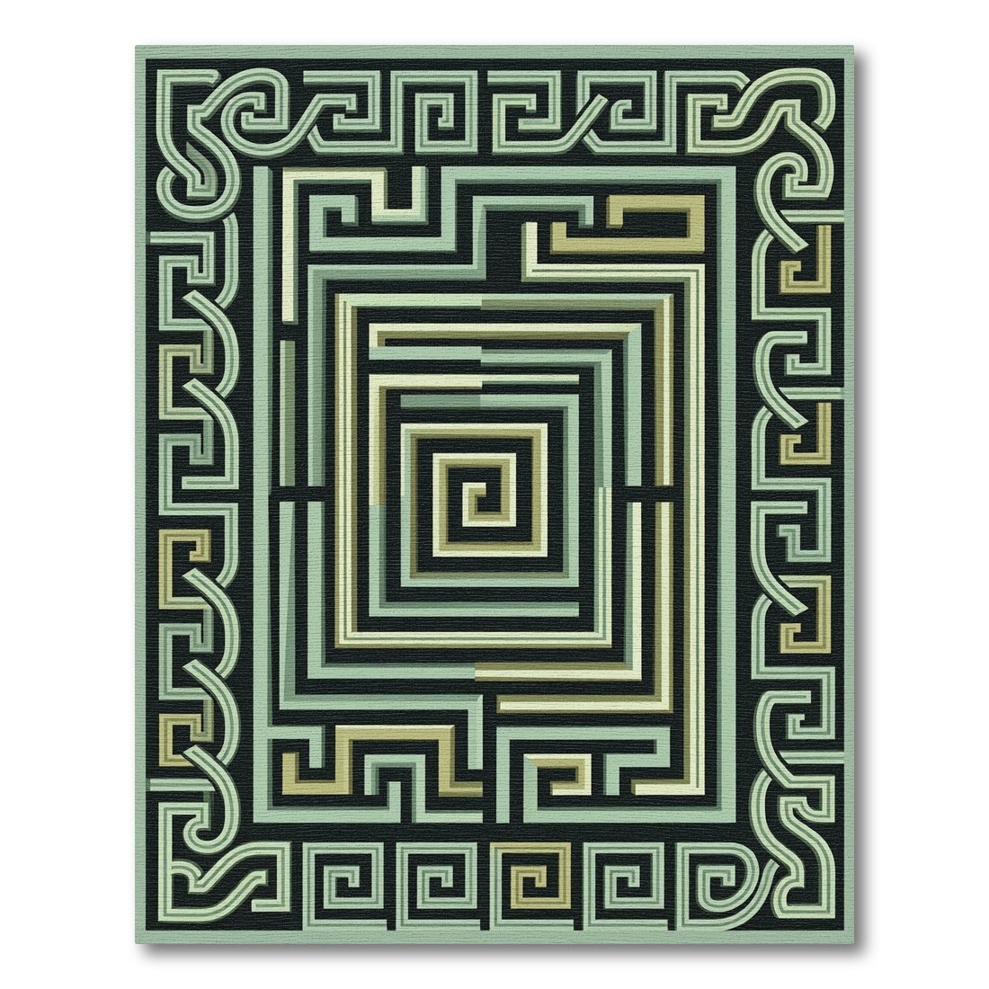Sage Green Geometric Maze Border Rug