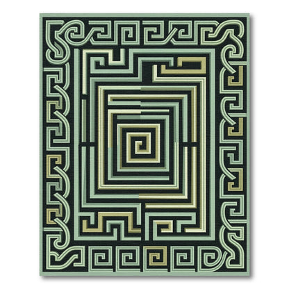 Sage Green Geometric Maze Border Rug