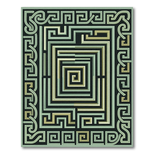 Sage Green Geometric Maze Border Rug
