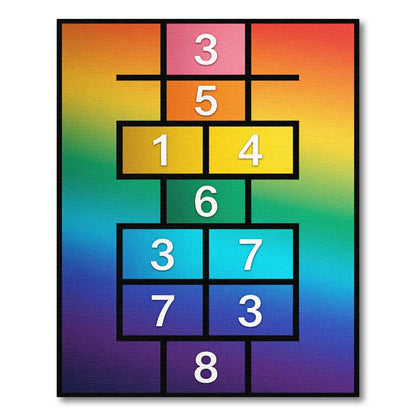 Vibrant Rainbow Numbered Hopscotch Art Rug