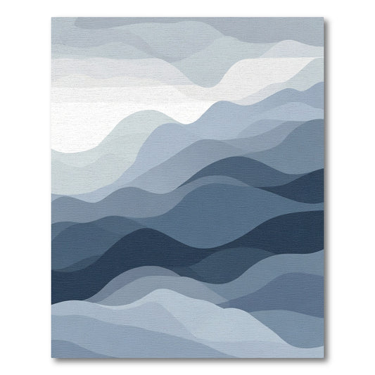 Deep Blue Wavy Layered Landscape Rug