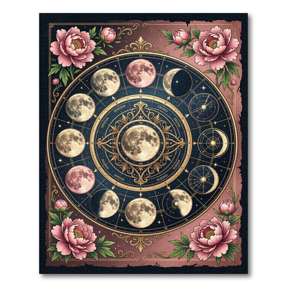 Celestial Moon Phase Floral Medallion Rug