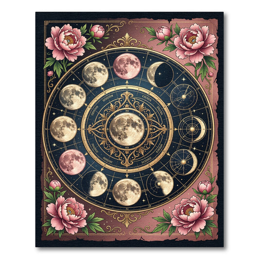 Celestial Moon Phase Floral Medallion Rug