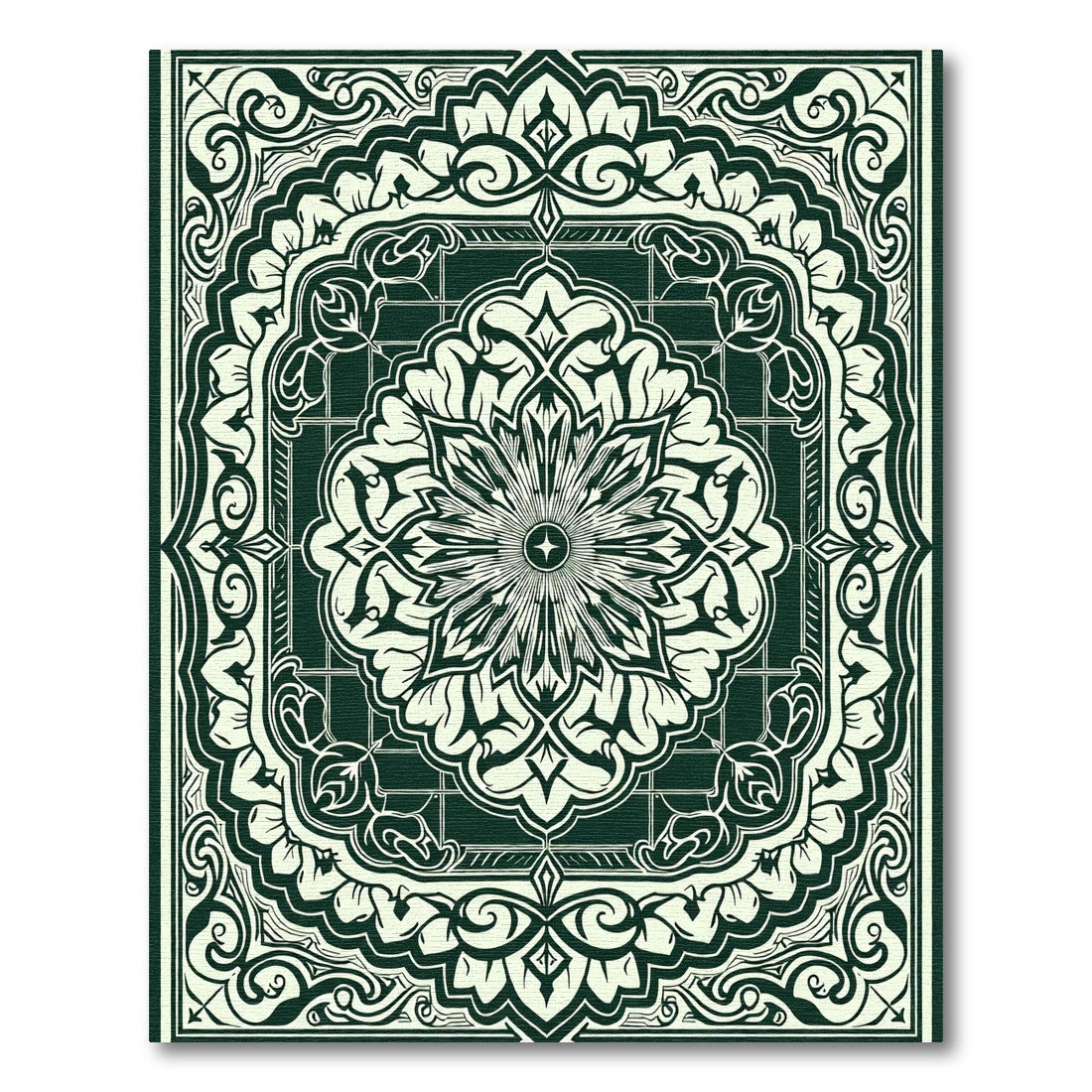 Deep Emerald Floral Mandala Art Rug