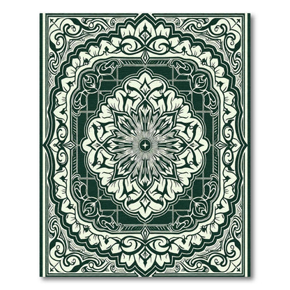Deep Emerald Floral Mandala Art Rug