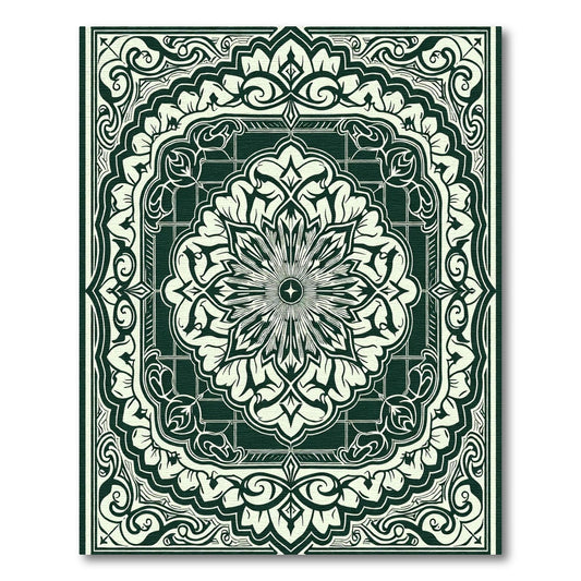 Deep Emerald Floral Mandala Art Rug