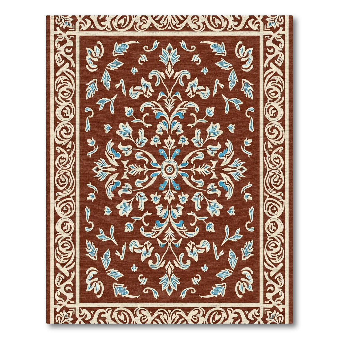 Rich Brown Floral Scroll Medallion Rug