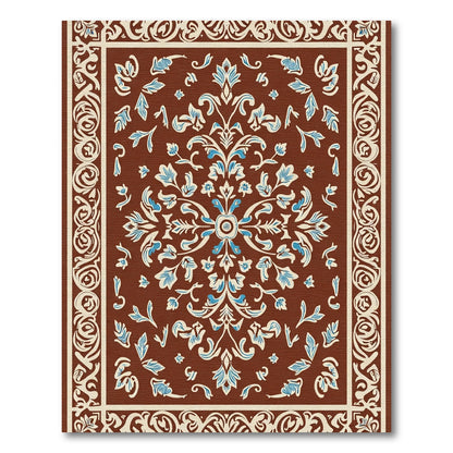 Rich Brown Floral Scroll Medallion Rug