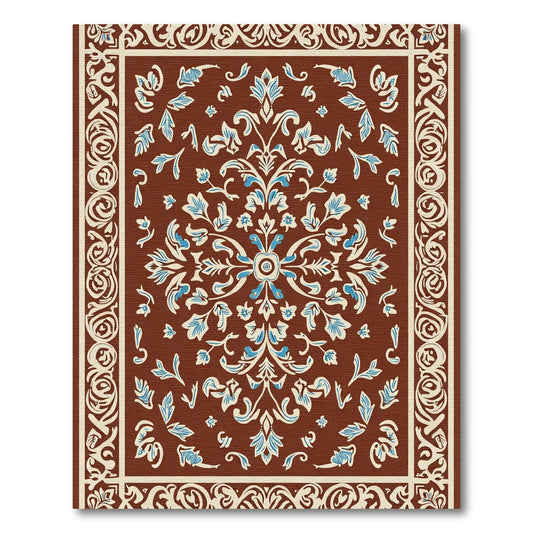Rich Brown Floral Scroll Medallion Rug