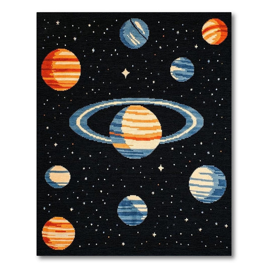 Pixelated Cosmic Planets Stars Rug