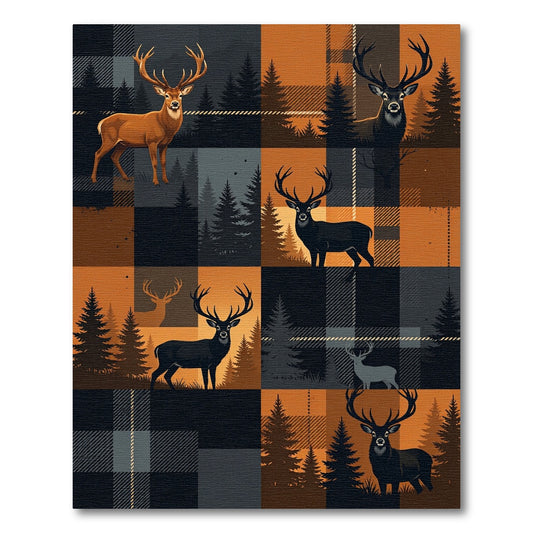 Rustic Deer Plaid Forest Silhouette Rug