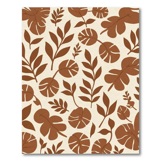 Earthy Brown Tropical Leaf Arrangement Rug