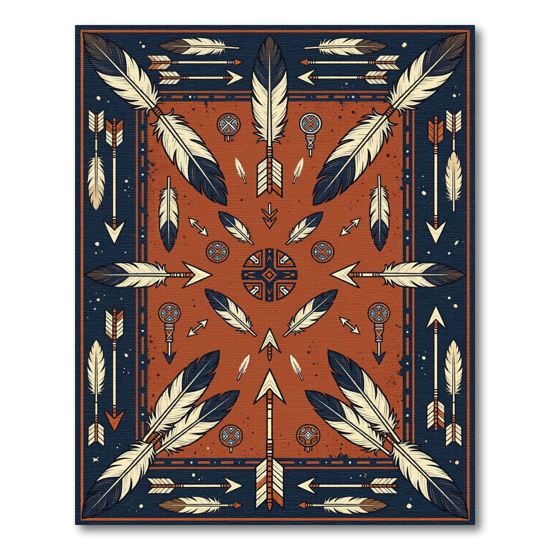 Earthy Terracotta Feather and Arrow Decor Rug