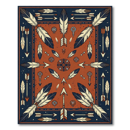 Earthy Terracotta Feather and Arrow Decor Rug
