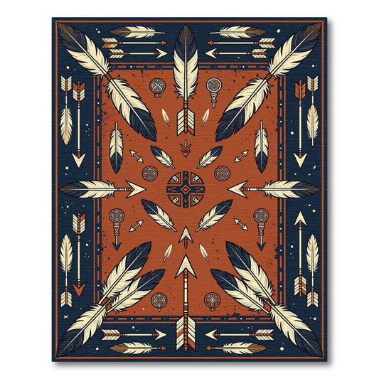 Earthy Terracotta Feather and Arrow Decor Rug