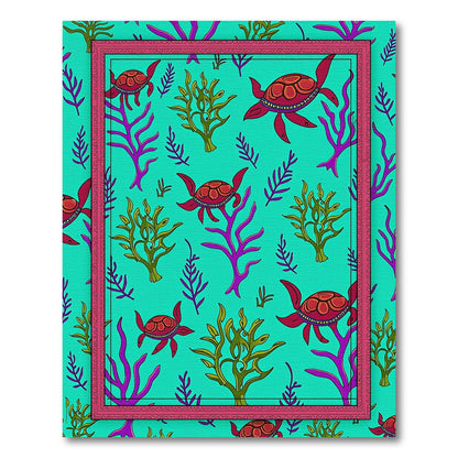 Aqua Turtle Ocean Coral Garden Rug