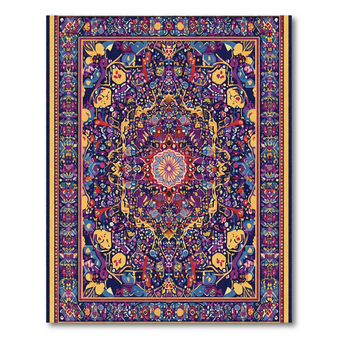 Ornate Purple and Yellow Intricate Medallion Rug