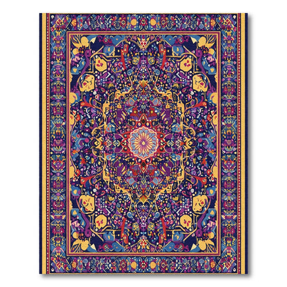 Ornate Purple and Yellow Intricate Medallion Rug