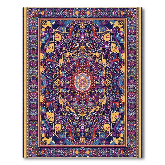 Ornate Purple and Yellow Intricate Medallion Rug