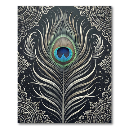 Elegant Peacock Feather Gold Mandala Rug