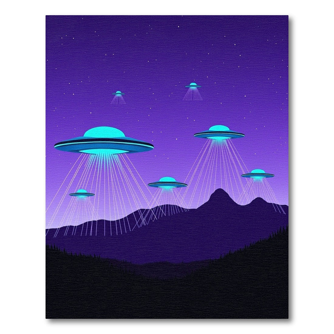 Neon Glowing UFOs Purple Mountains Rug