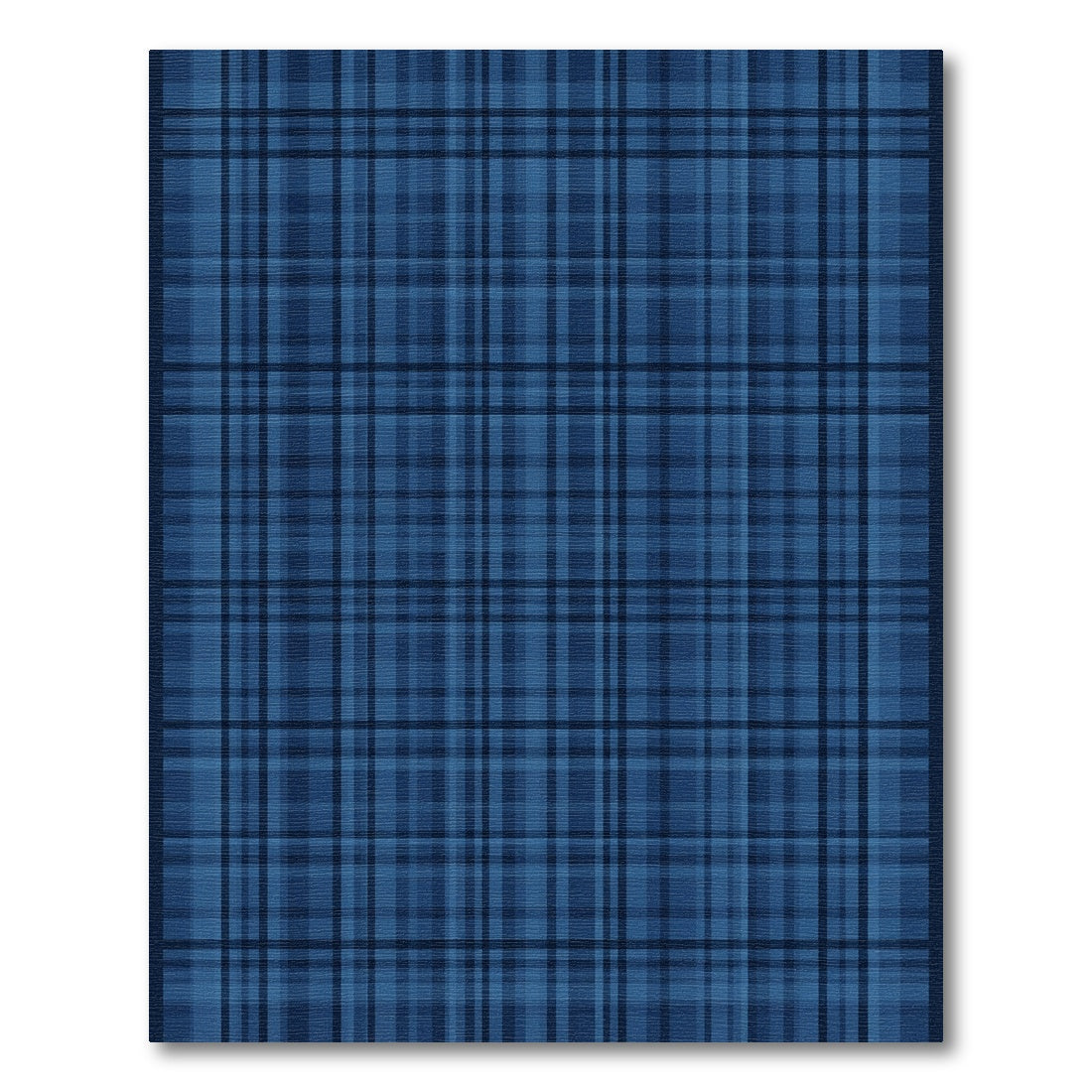 Deep Blue Plaid Grid Rug