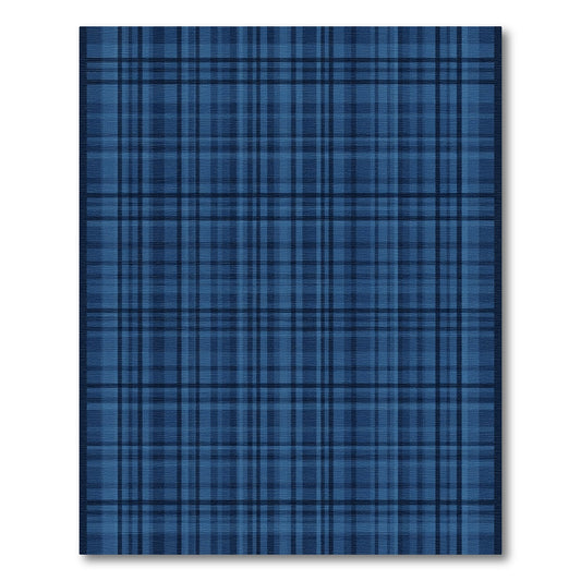 Deep Blue Plaid Grid Rug
