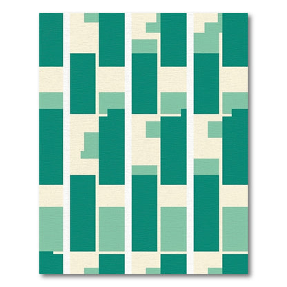 Modern Green Cream Block Stack Rug