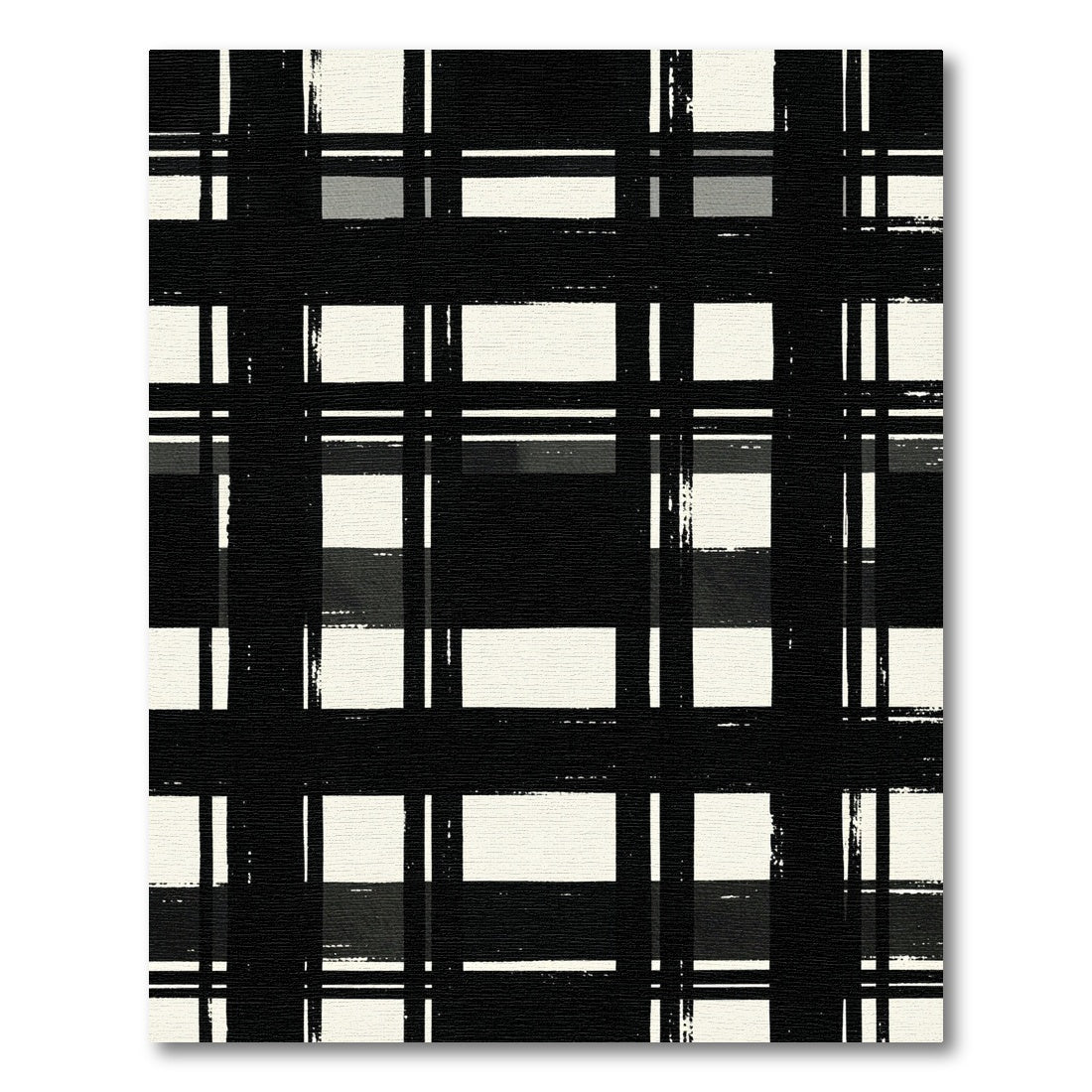 Black White Grungy Plaid Lines Rug