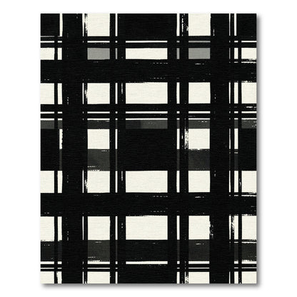 Black White Grungy Plaid Lines Rug
