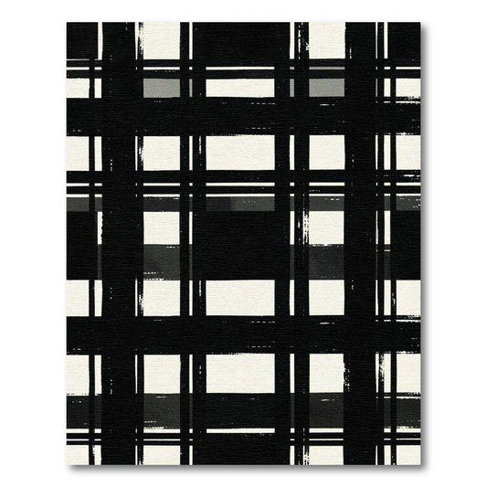 Black White Grungy Plaid Lines Rug