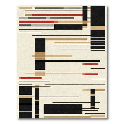 Geometric Red Gold Black Layout Rug