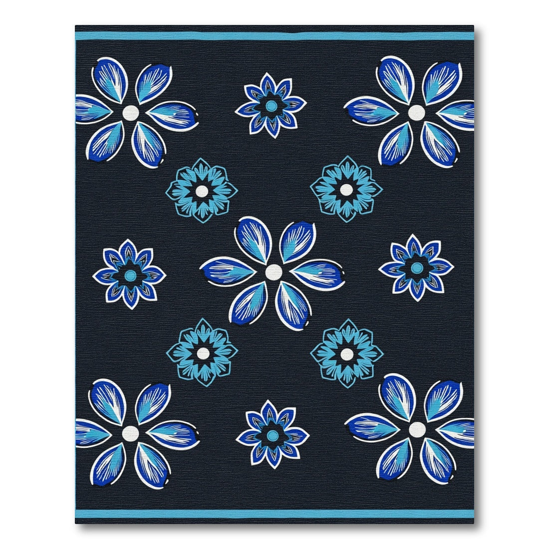 Navy Blue White Blue Floral Cluster Rug