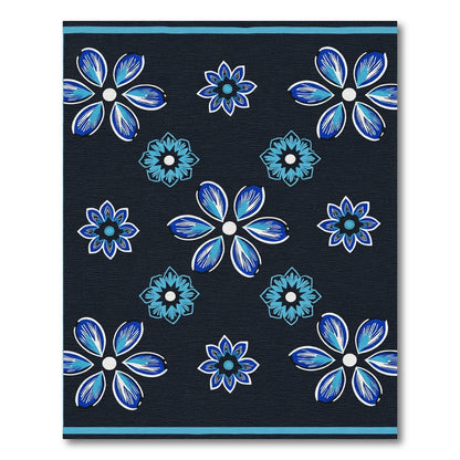 Navy Blue White Blue Floral Cluster Rug