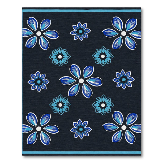 Navy Blue White Blue Floral Cluster Rug