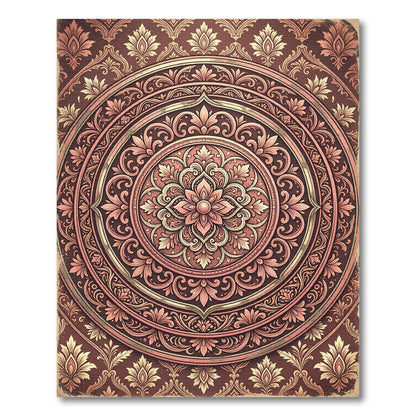 Elegant Crimson Floral Medallion Circular Ornament Rug